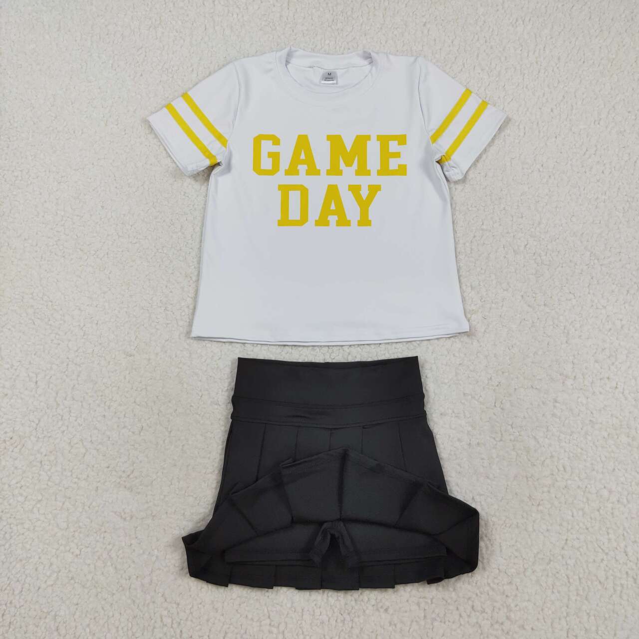Game day bright yellow shirt black yoga skort girls summer matching outfit