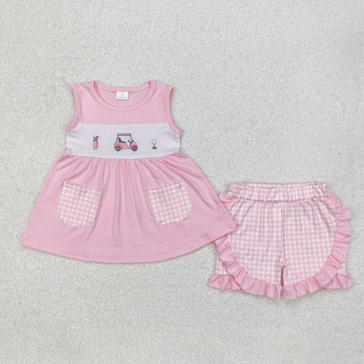 Baby girl embroidery golf design blue plaid outfit