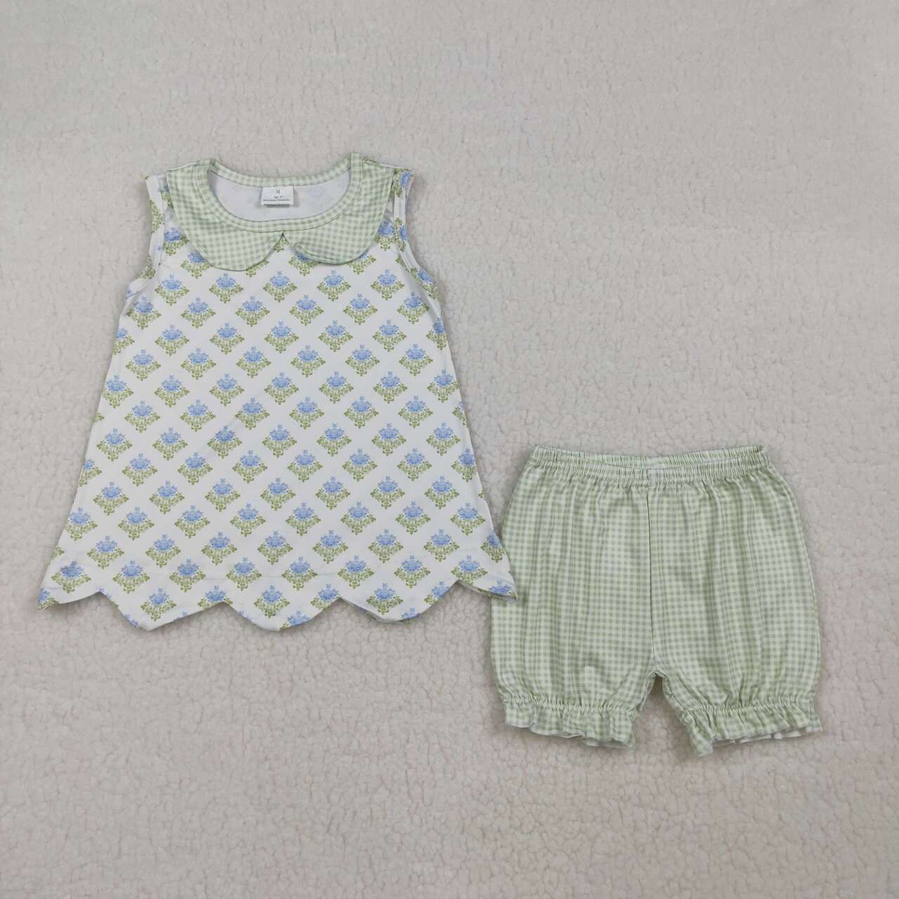 Blue flower top matching shorts boys summer outfit