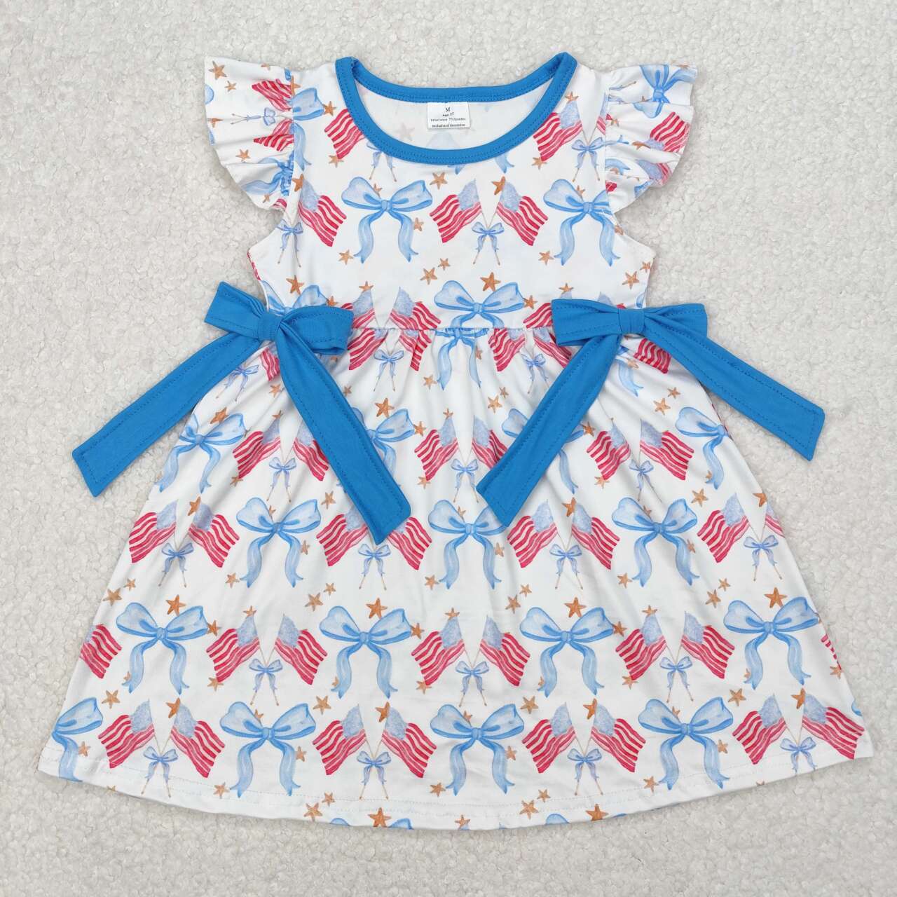 Baby girl July 4th American flag blue bow dress
