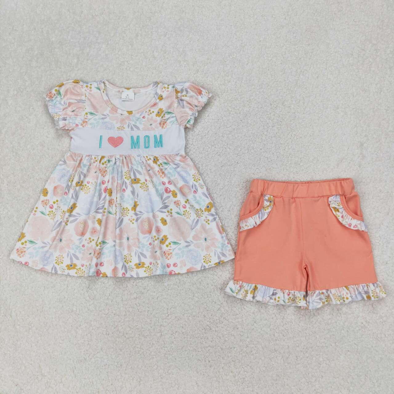 Embroidery I love mom Mothers day girls floral clothes
