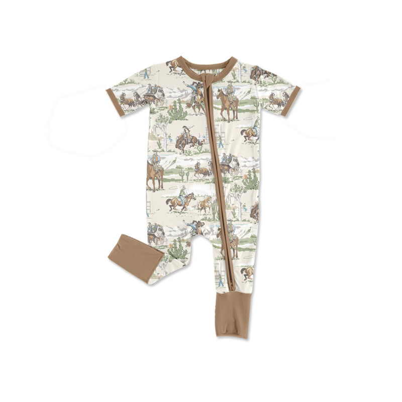 Western cowboy design kids baby zip romper