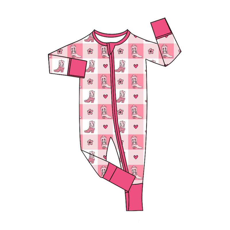Western howdy design kids long sleeve zip romper