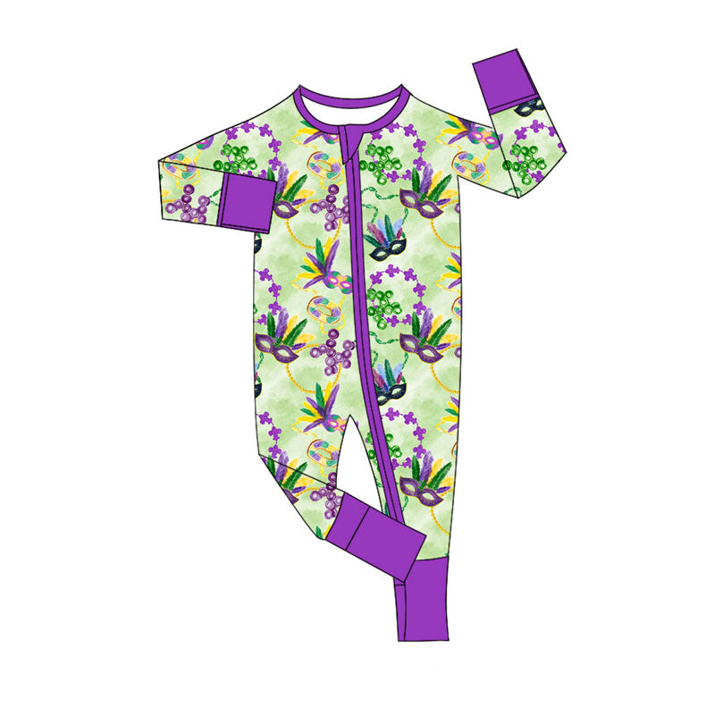 toddle baby Mardi Gras long sleeve zip romper wholesale factory price
