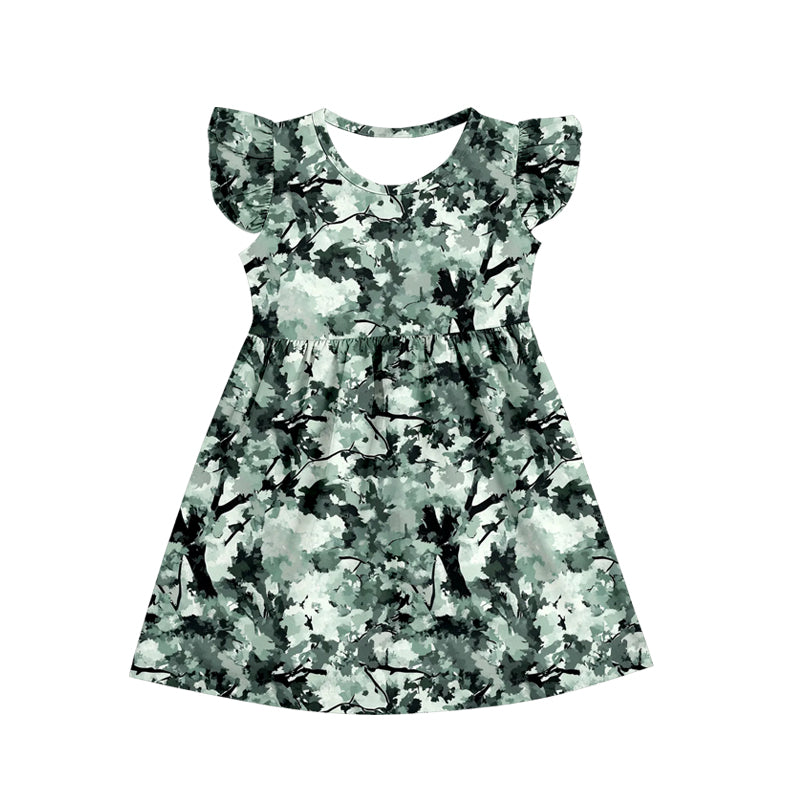 wholesale kids clothes flutter sleeve camo design dress