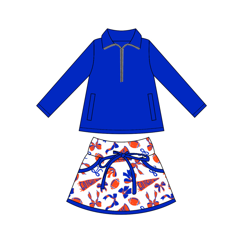 wholesale kids clothes custom blue team active wear design skirt matching outfit