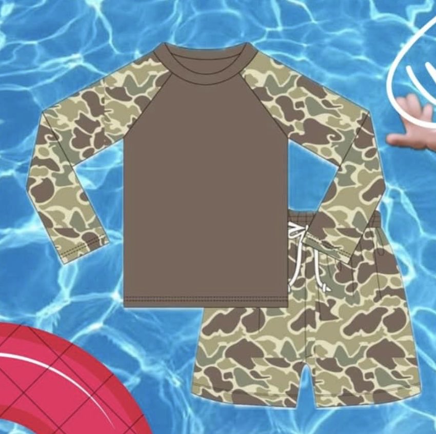 brown camo two pieces baby boy swimsuit