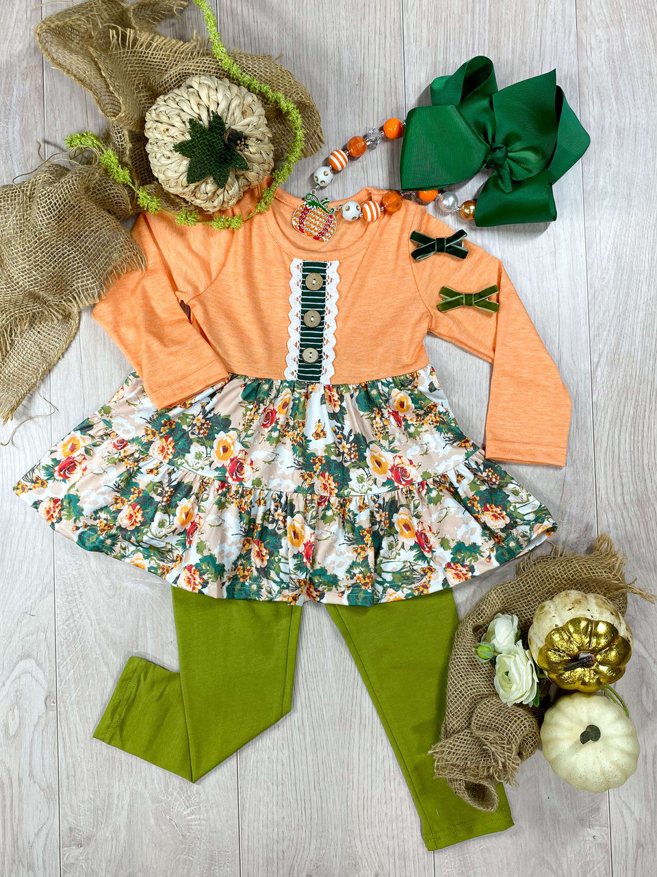 toddle baby girls wholesale green floral boutique outfit