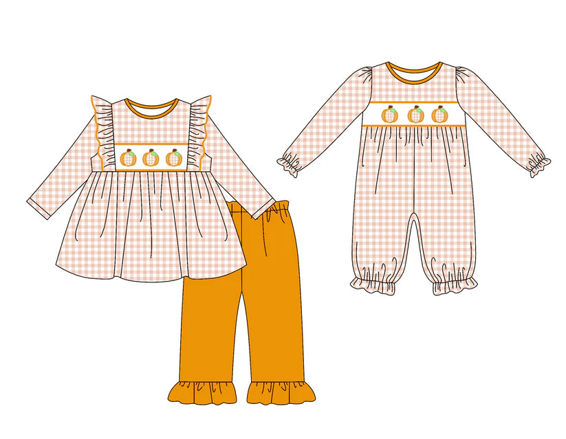 Fall pumpkins kids long sleeve matching clothes whoesale price