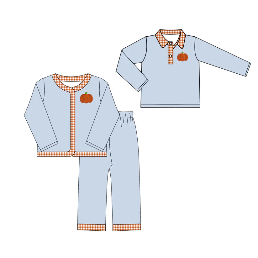 Fall pumpkin kids long sleeve matching clothes whoesale price