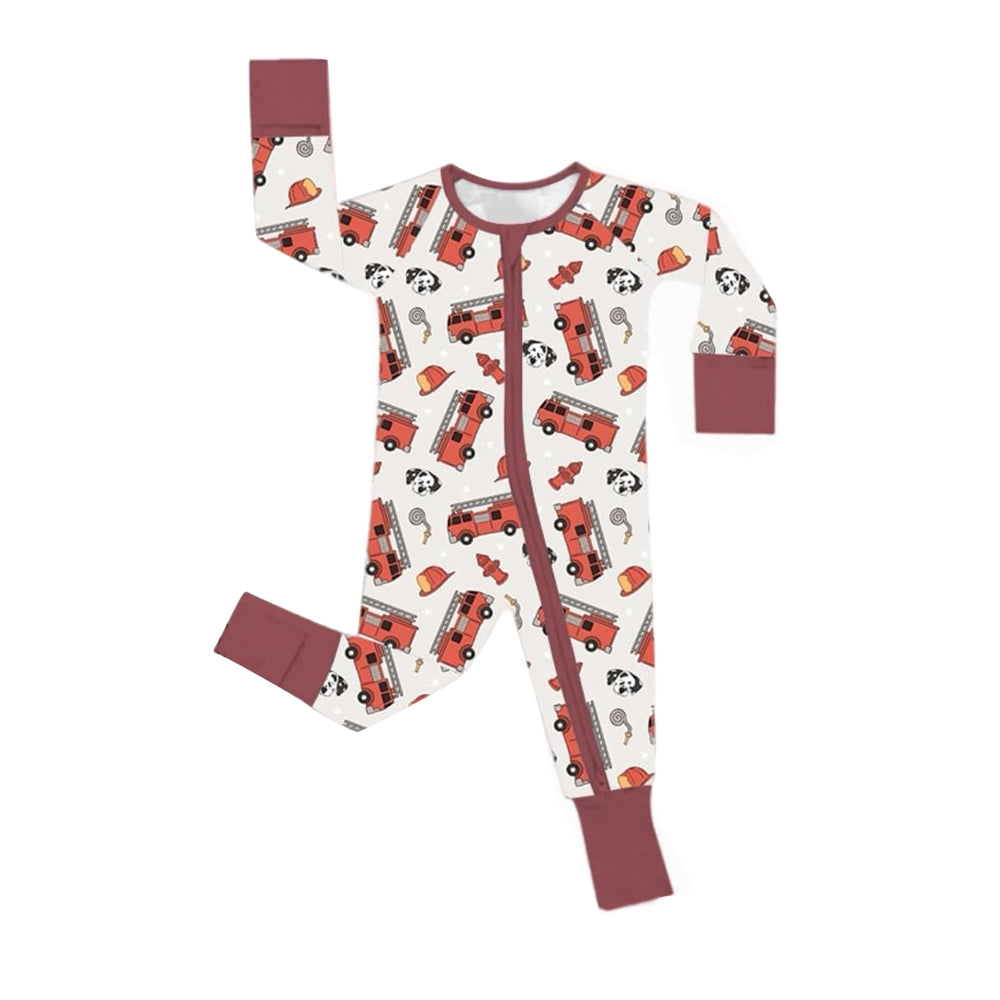 wholesale kids long sleeve firefighter zip romper