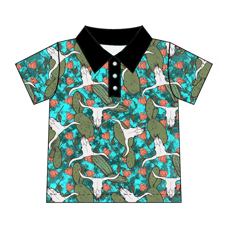 cowboy western boy short sleeve polo shirt