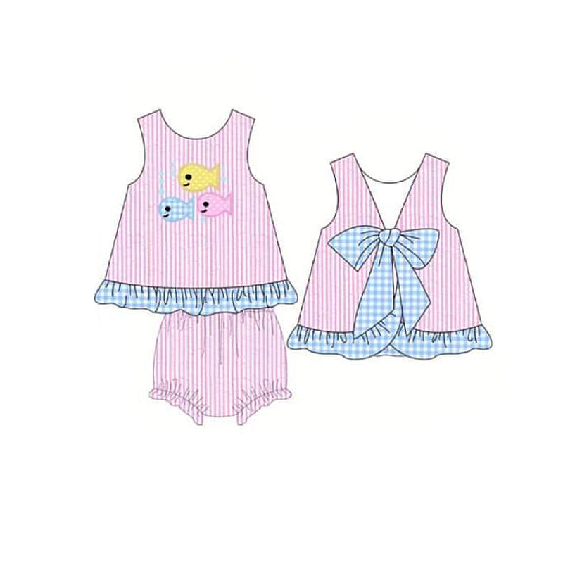 pink stripes sea fish bummies set
