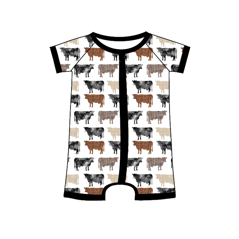infant baby boy short sleeve farm cow zip romper