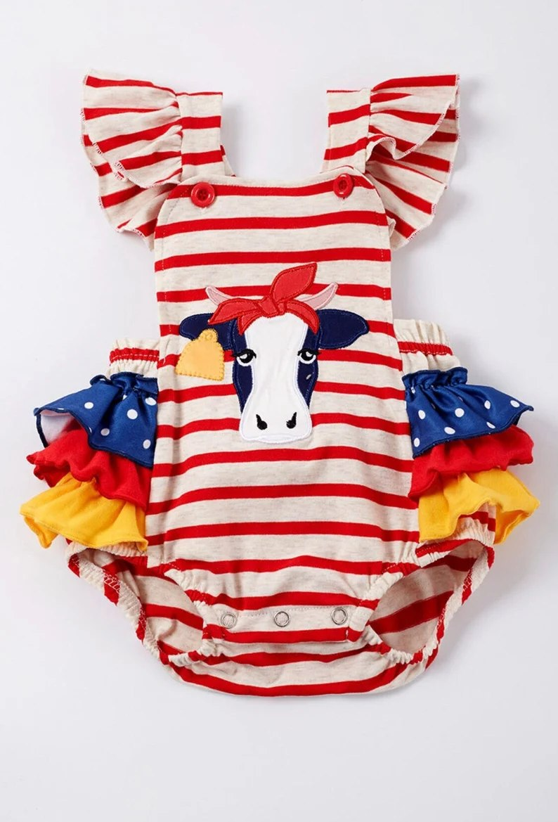 toddle girls cow print bubble romper