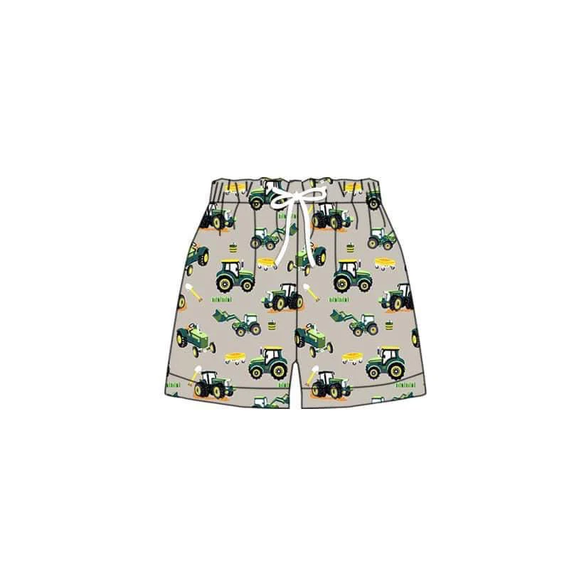 baby boy farm tractor print summer swim trunks