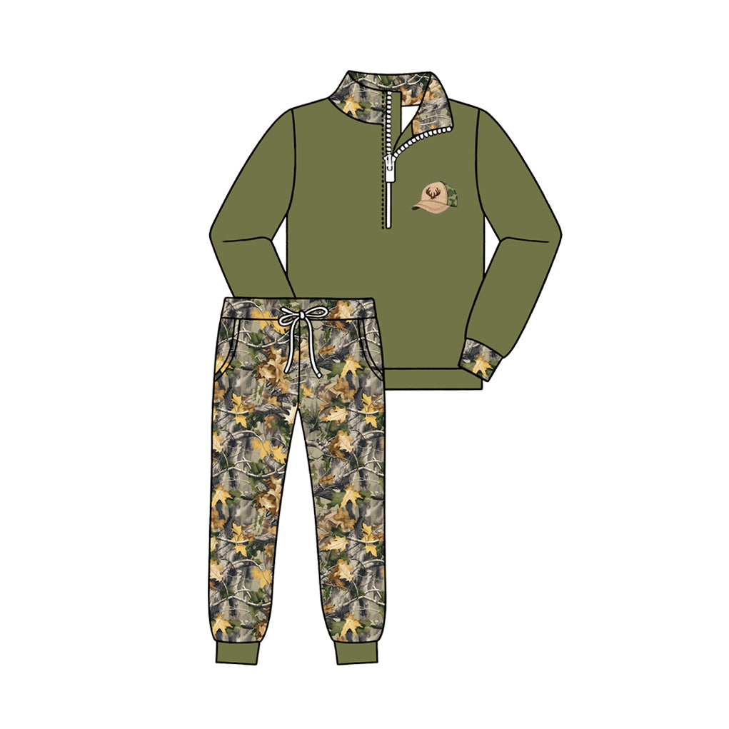 Kids long sleeve deer pullover top matching pants outfit wholesal factory price