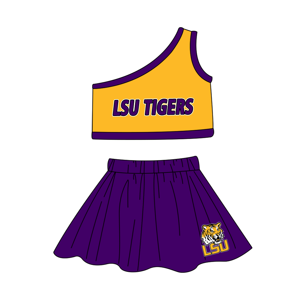 wholesale baby girls colleague team cheer skirt 2pcs clothes
