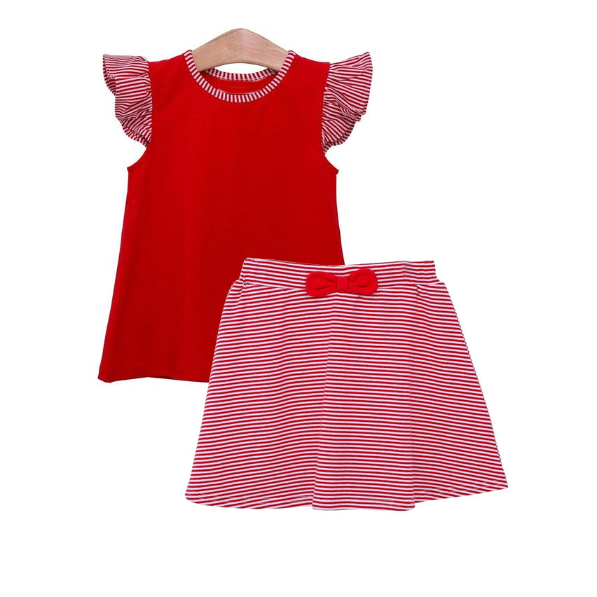 infant baby girls wholesale red stripes shirt matching skirt outfit