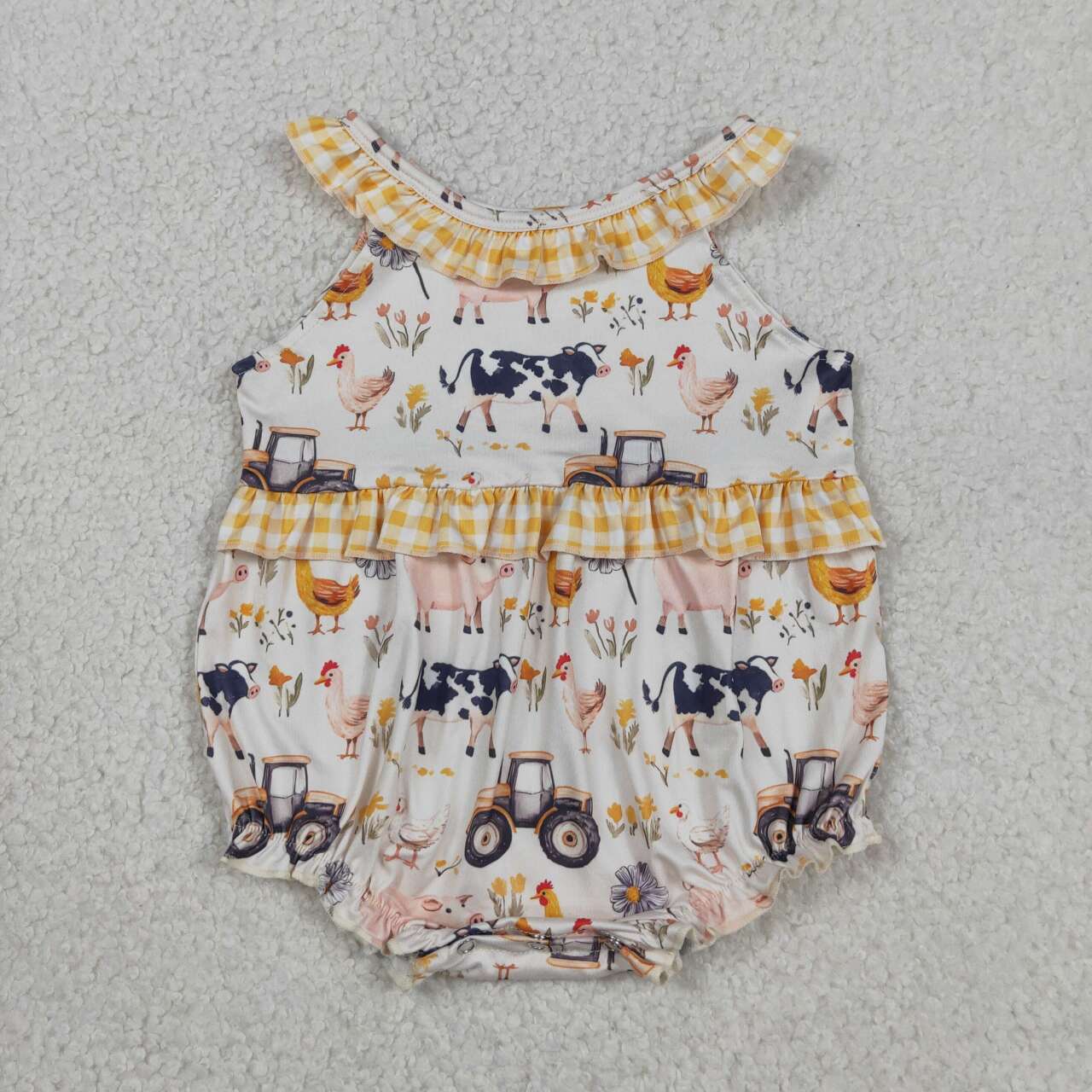 Farm animal tractor design baby girl summer romper