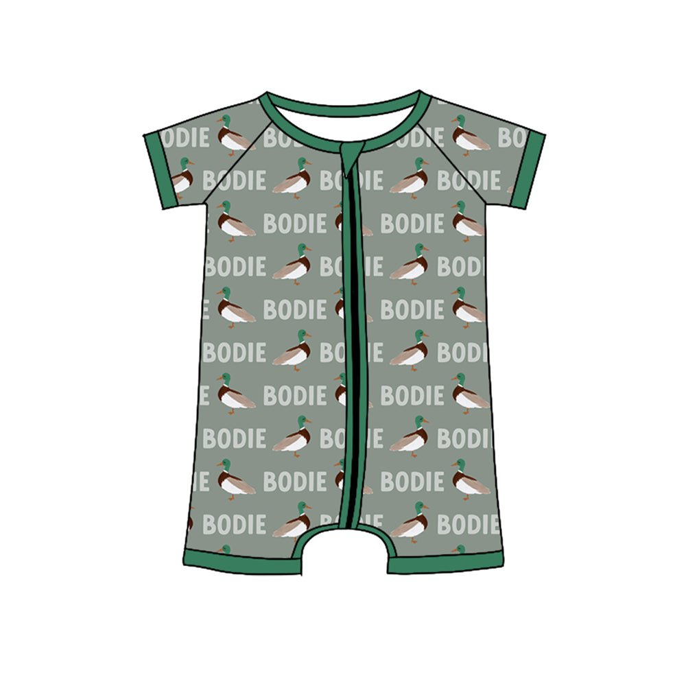 infant baby boy short sleeve mallard duck farm zip romper