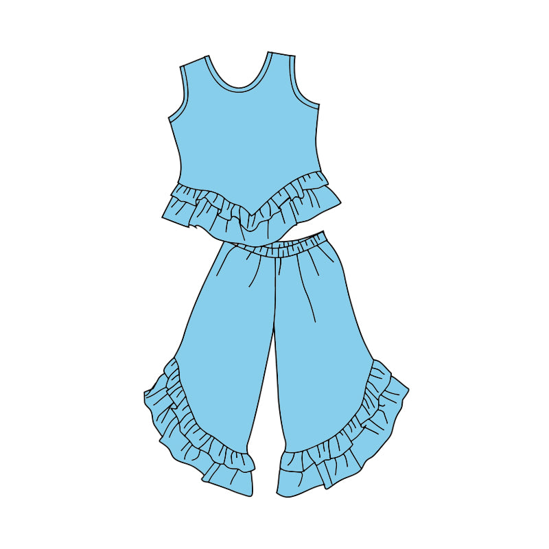 solid cotton blue boutique clothing set