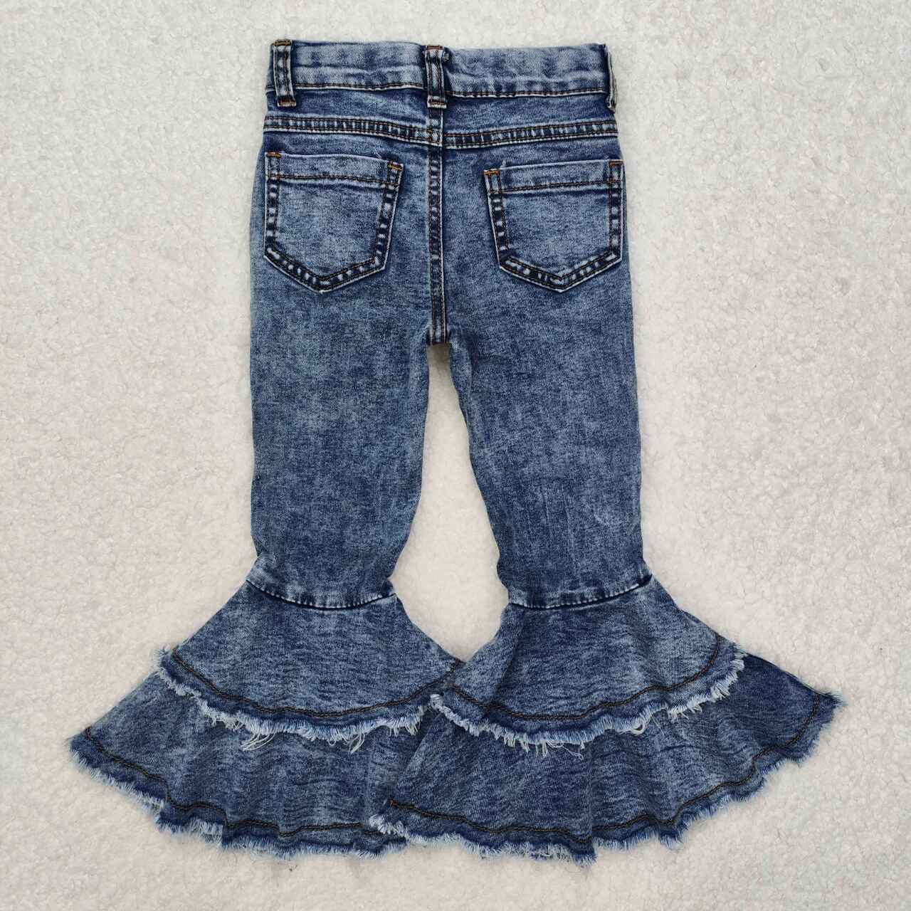 Girls distressed denim pants wholesale children jeans bell bottoms