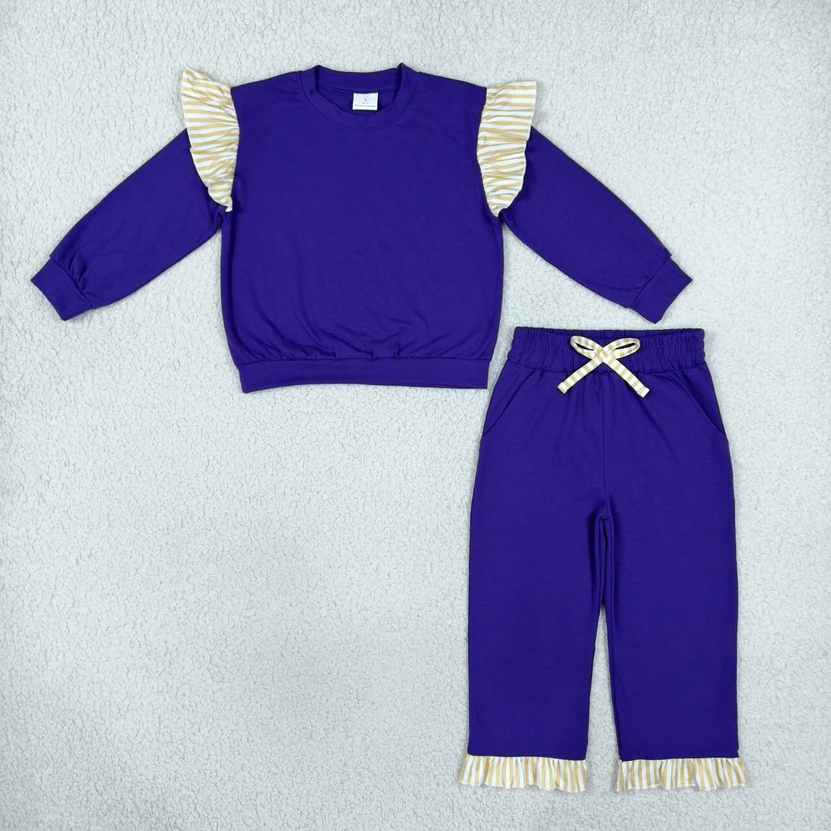 Purple color long sleeve top matching pants girls spring fall outfit