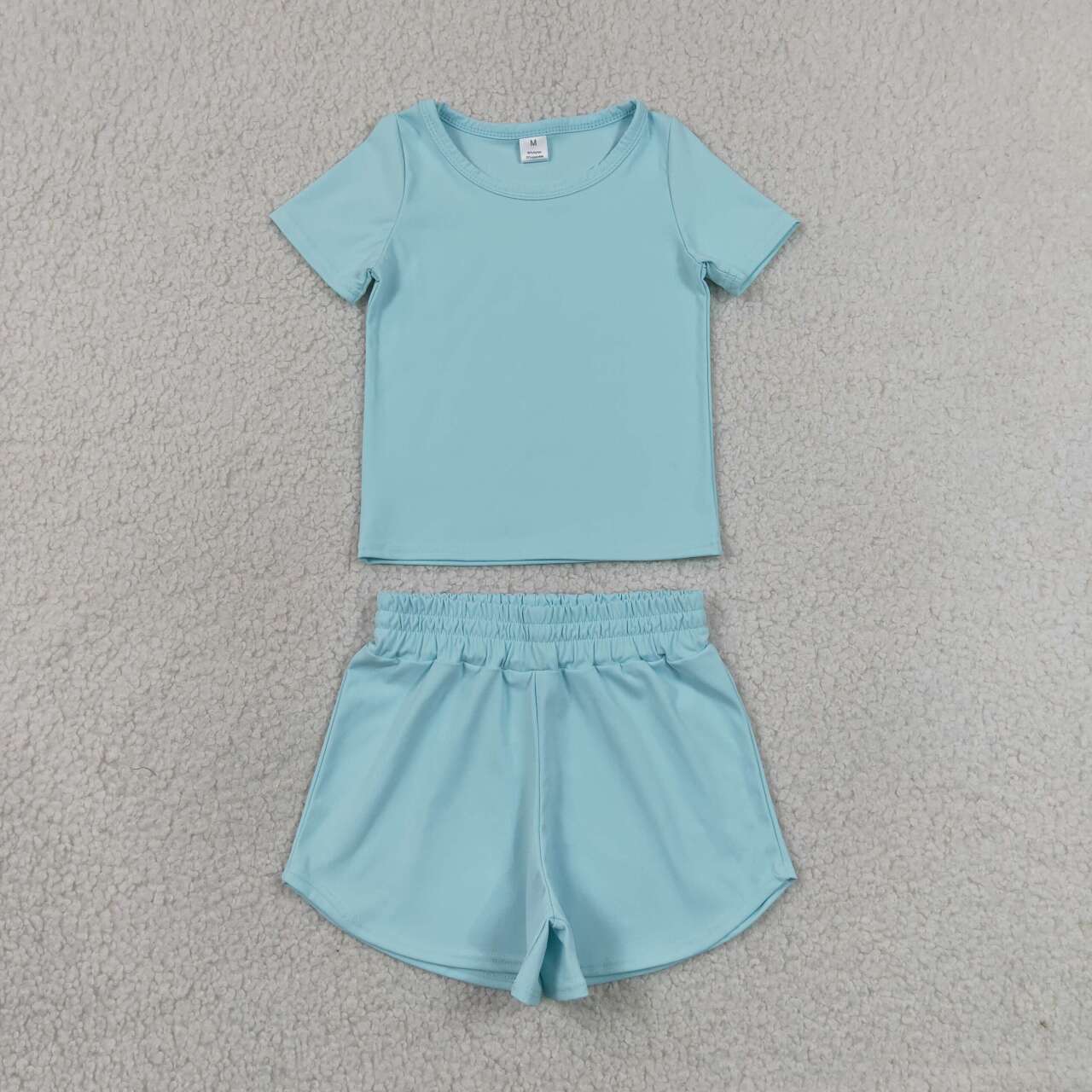 Blue yoga top matching shorts girls summer outfit