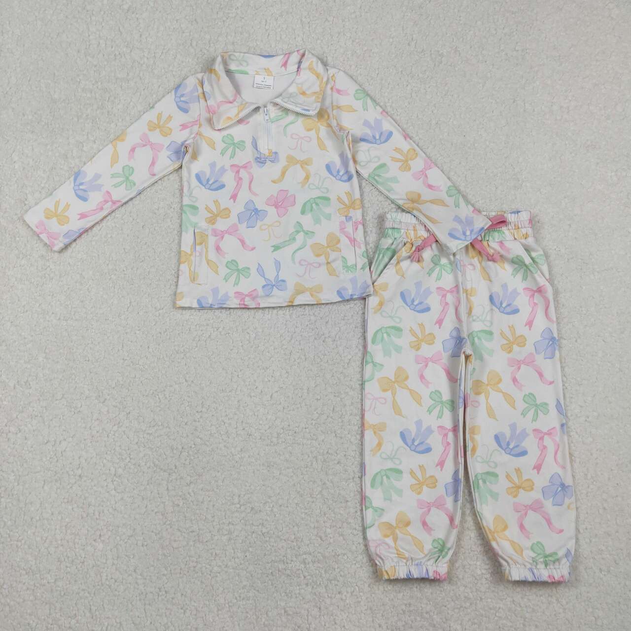 Colorful bow pullover top matching pants kids girls spring fall outfit
