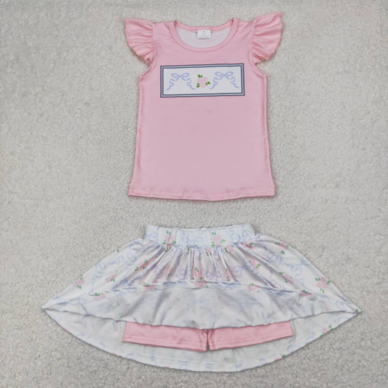 Toddle girl lavender bow pink flower skirt outfit clothes