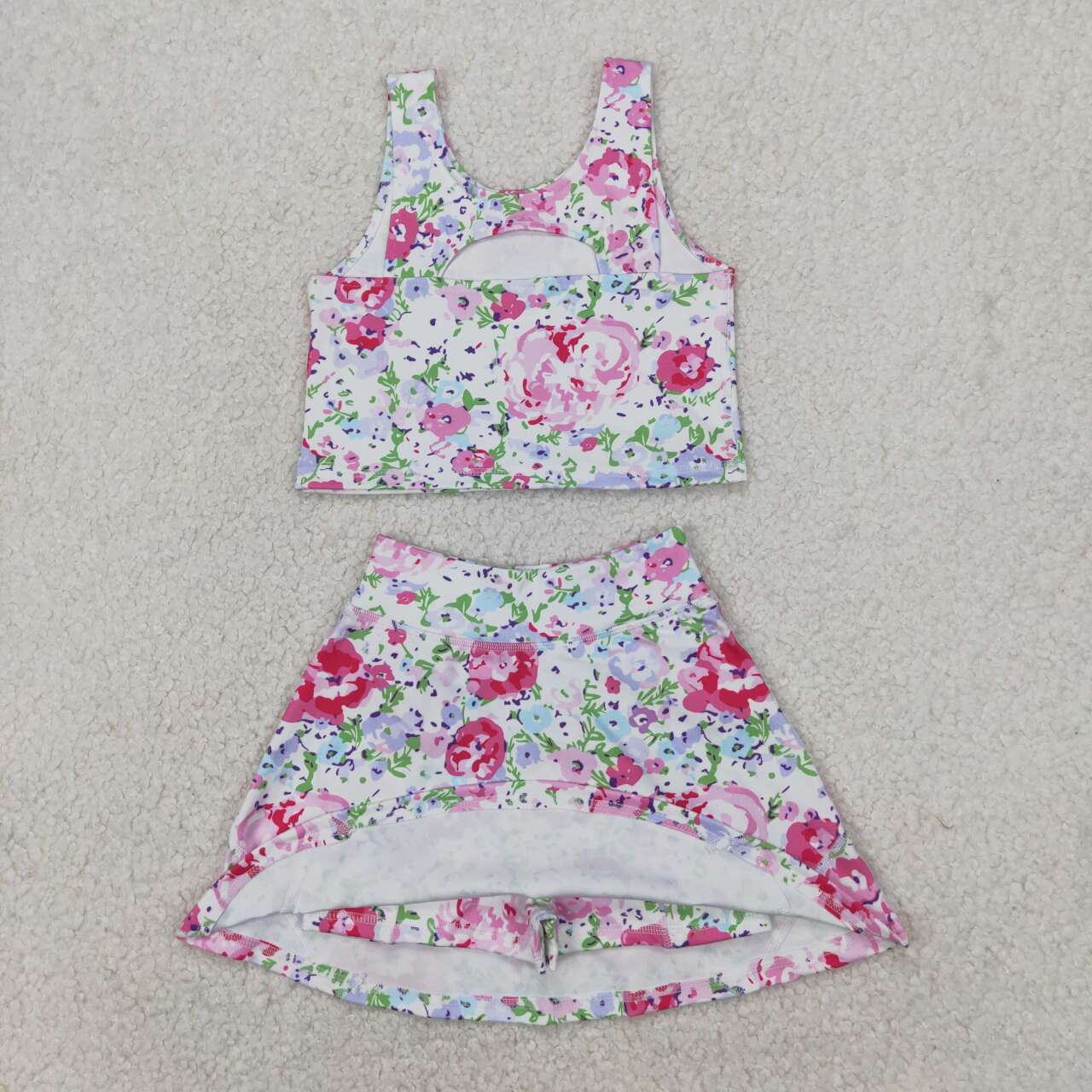 Baby girls purple floral active wear athletic summer yoga skirt outfit