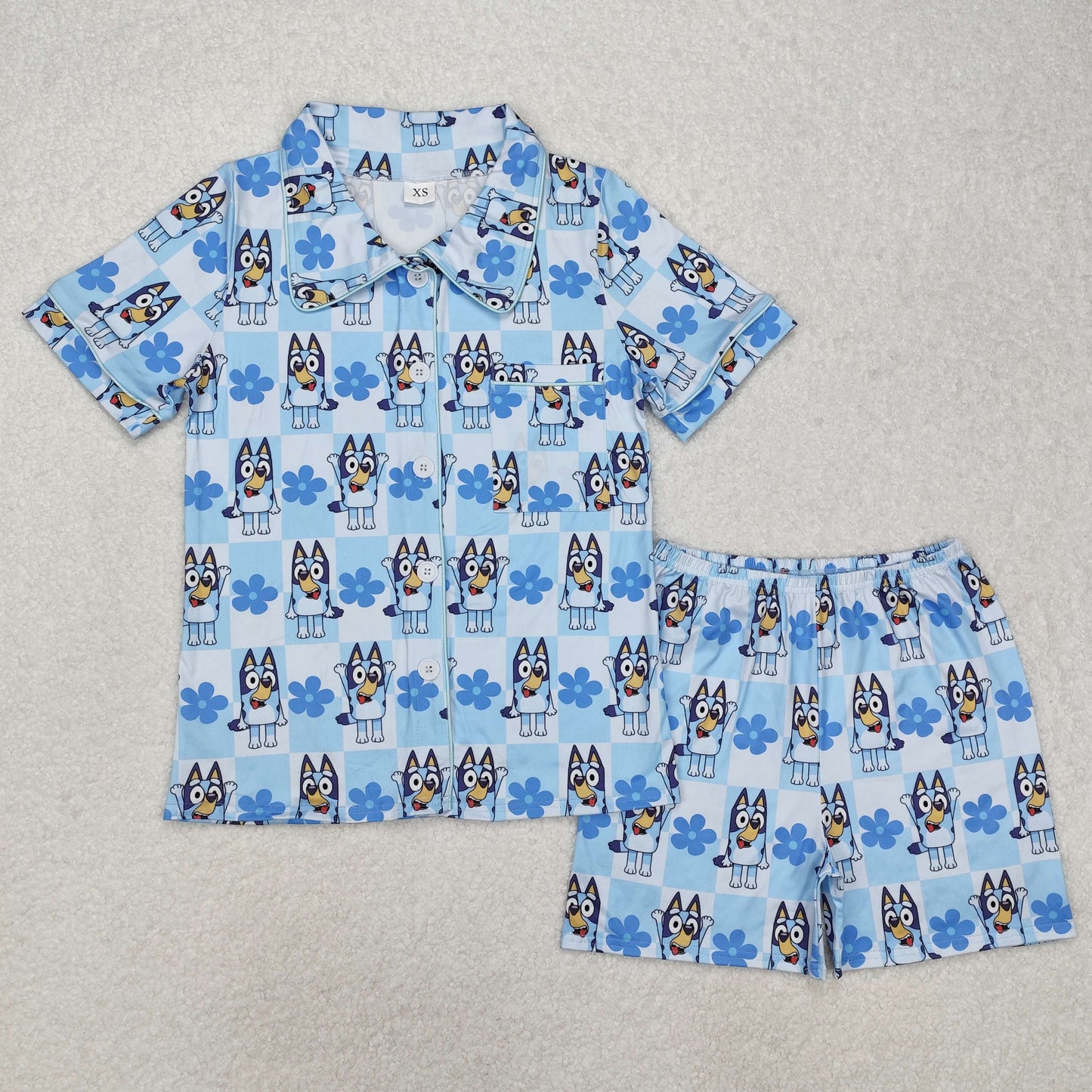 Adult women blue cartoon dog short sleeve orange pajama set