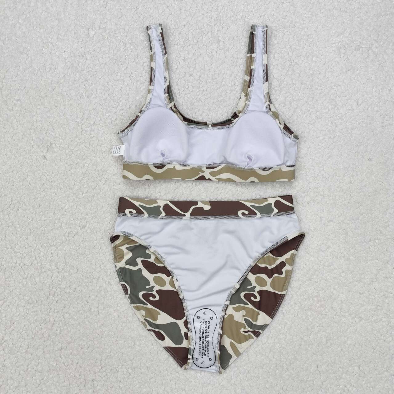 Adult women light brown camo two pieces swimwear