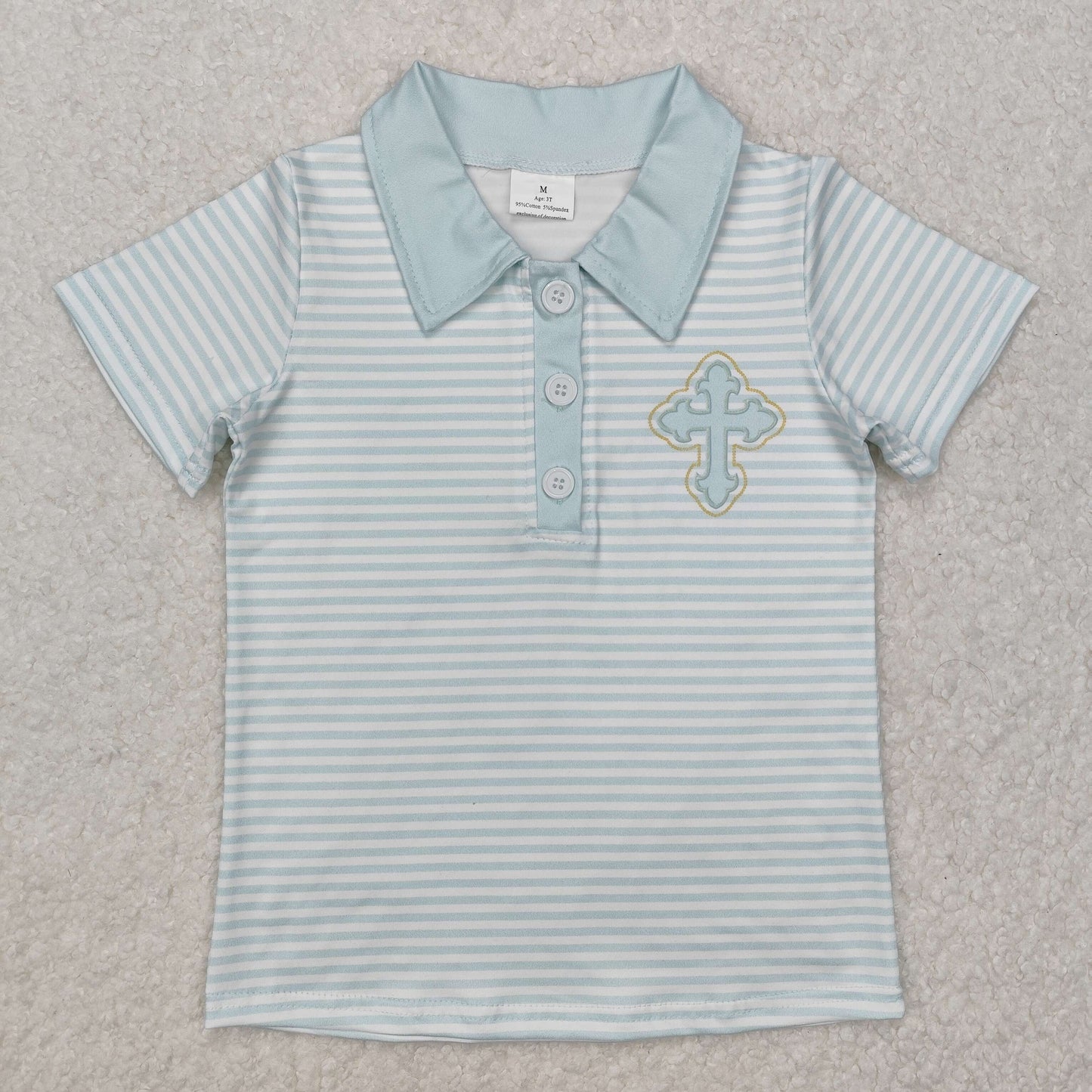 Toddle baby boy Easter cross stripes short sleeve polo t-shirt top
