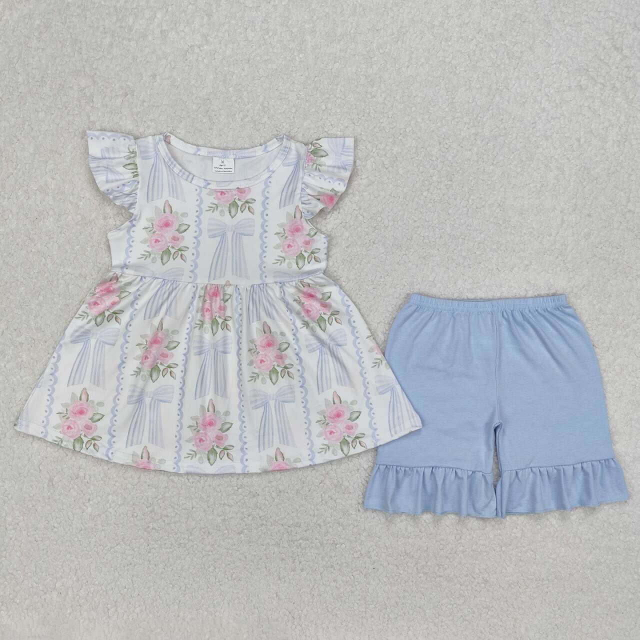Baby girls blue bow floral summer outfit