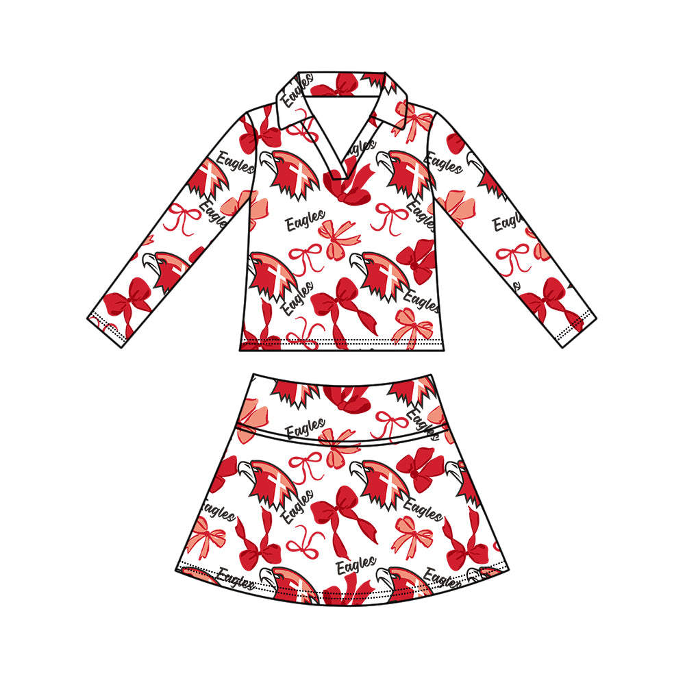 Kids long sleeve team pullover top matching skorts outfit wholesal factory price