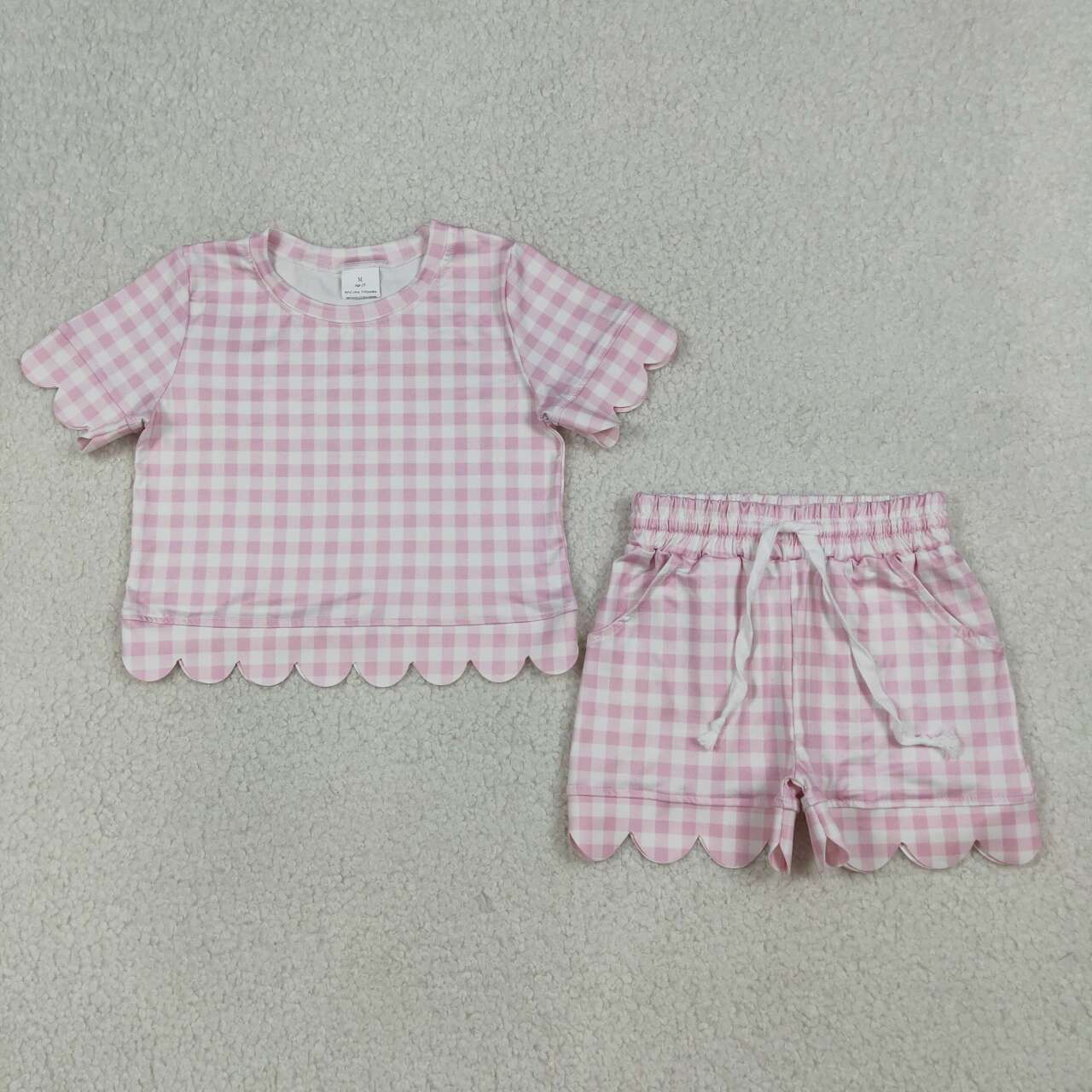 Pink plaid color toddle baby girls summer outfit