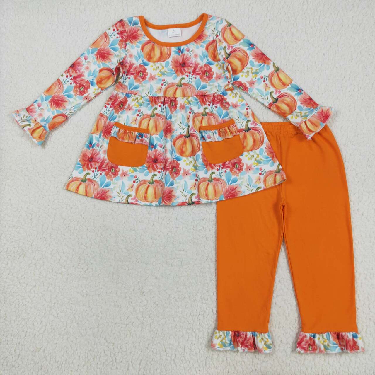 Baby girls orange pumpkins floral tunic top matching pants clothes