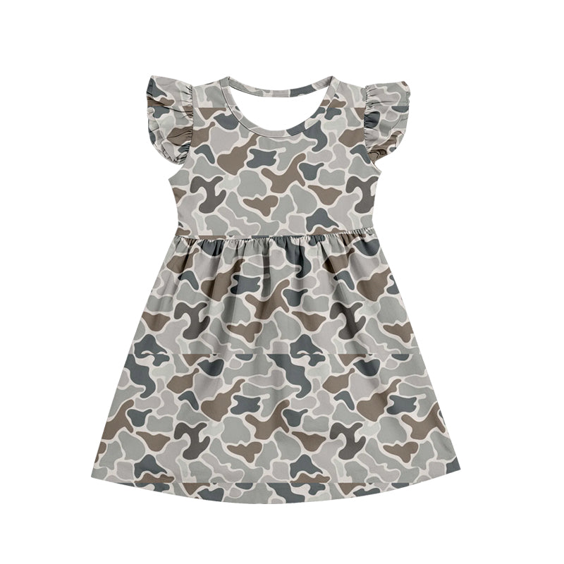 wholesale kids clothes flutter sleeve camo design dress