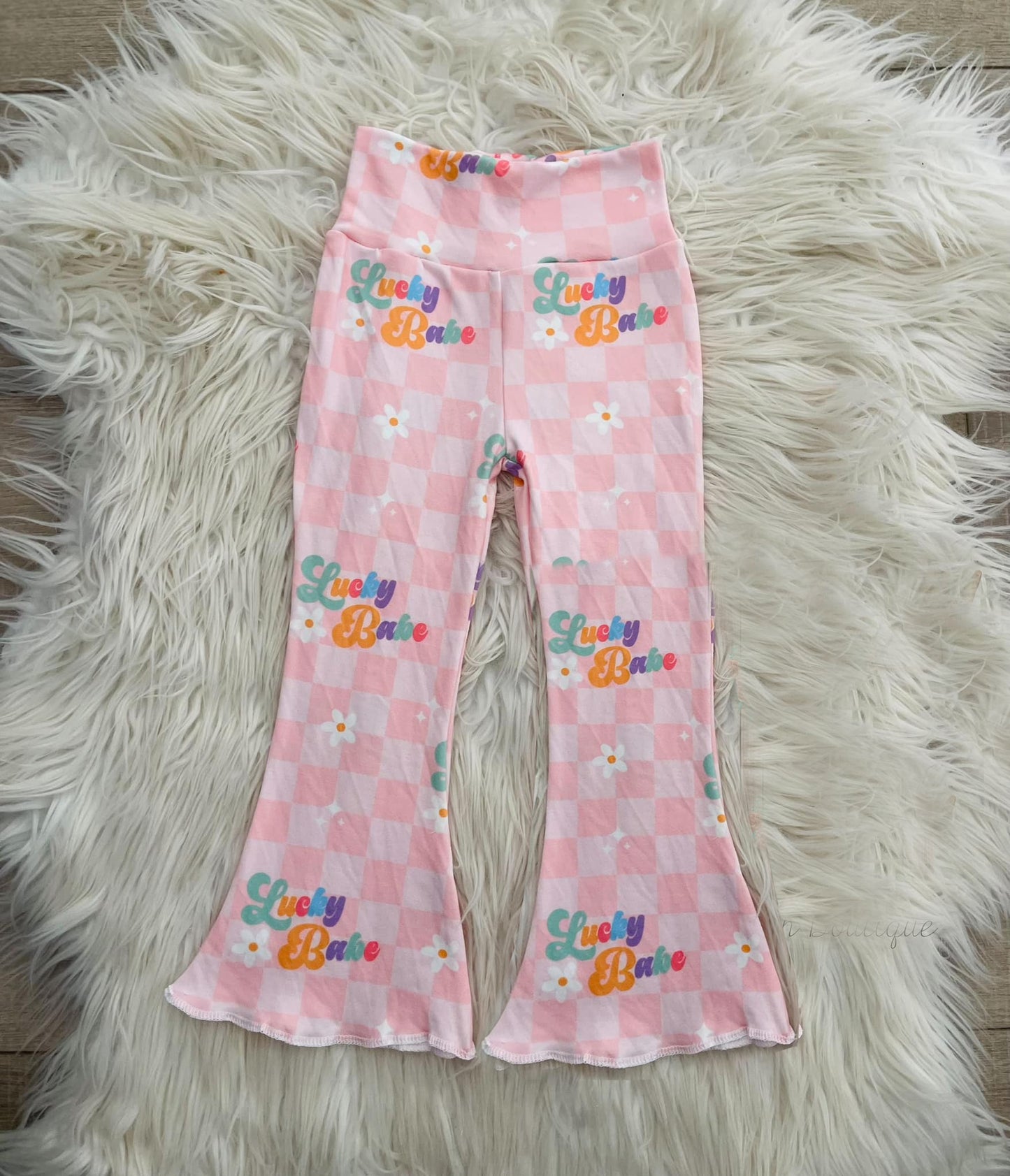 baby girls lucky babe pink checkered bell bottoms