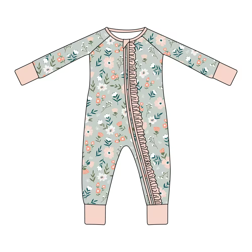 infant baby long sleeve floral zip romper