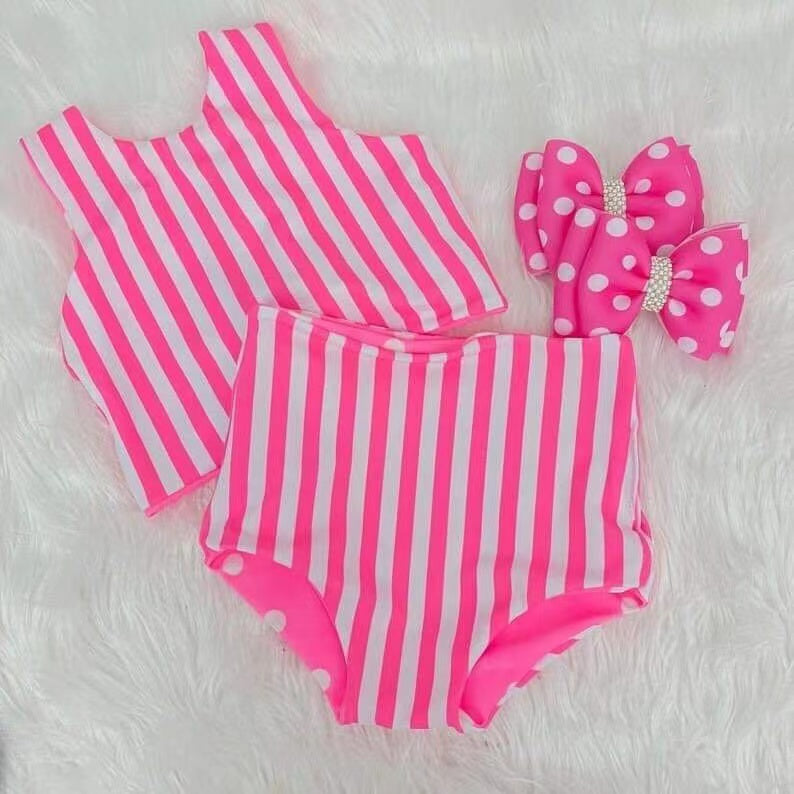 wholesale girls pink stripes bathing suit