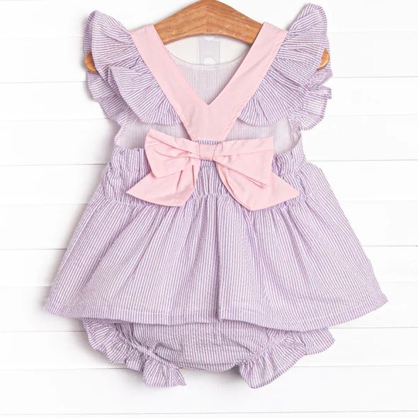 baby girl lavender stripes summer bummies set