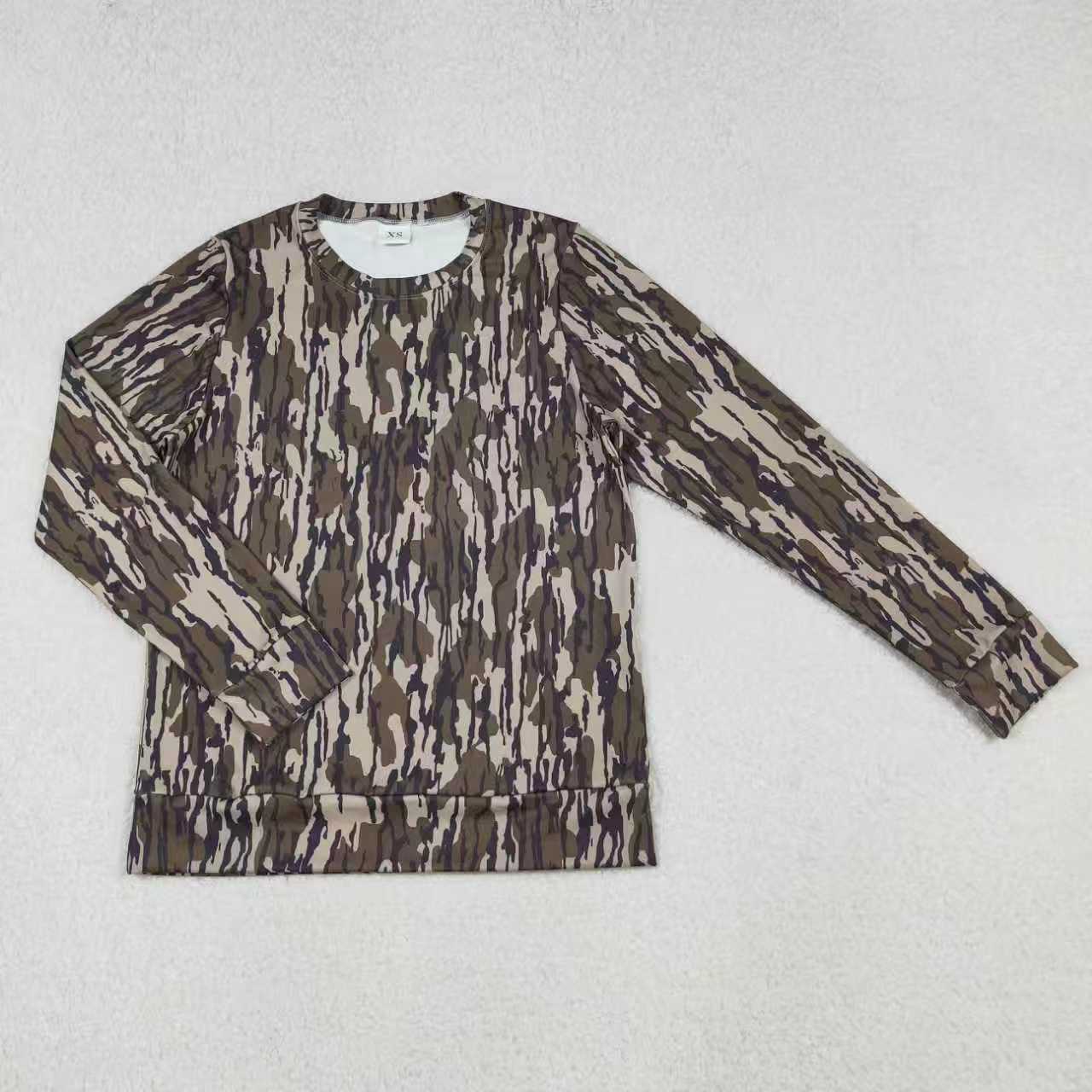 Adult women green brown camouflage long sleeve yoga top