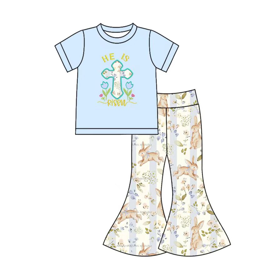 Easter cross bunny girls short sleeve top pants set outfit preorder