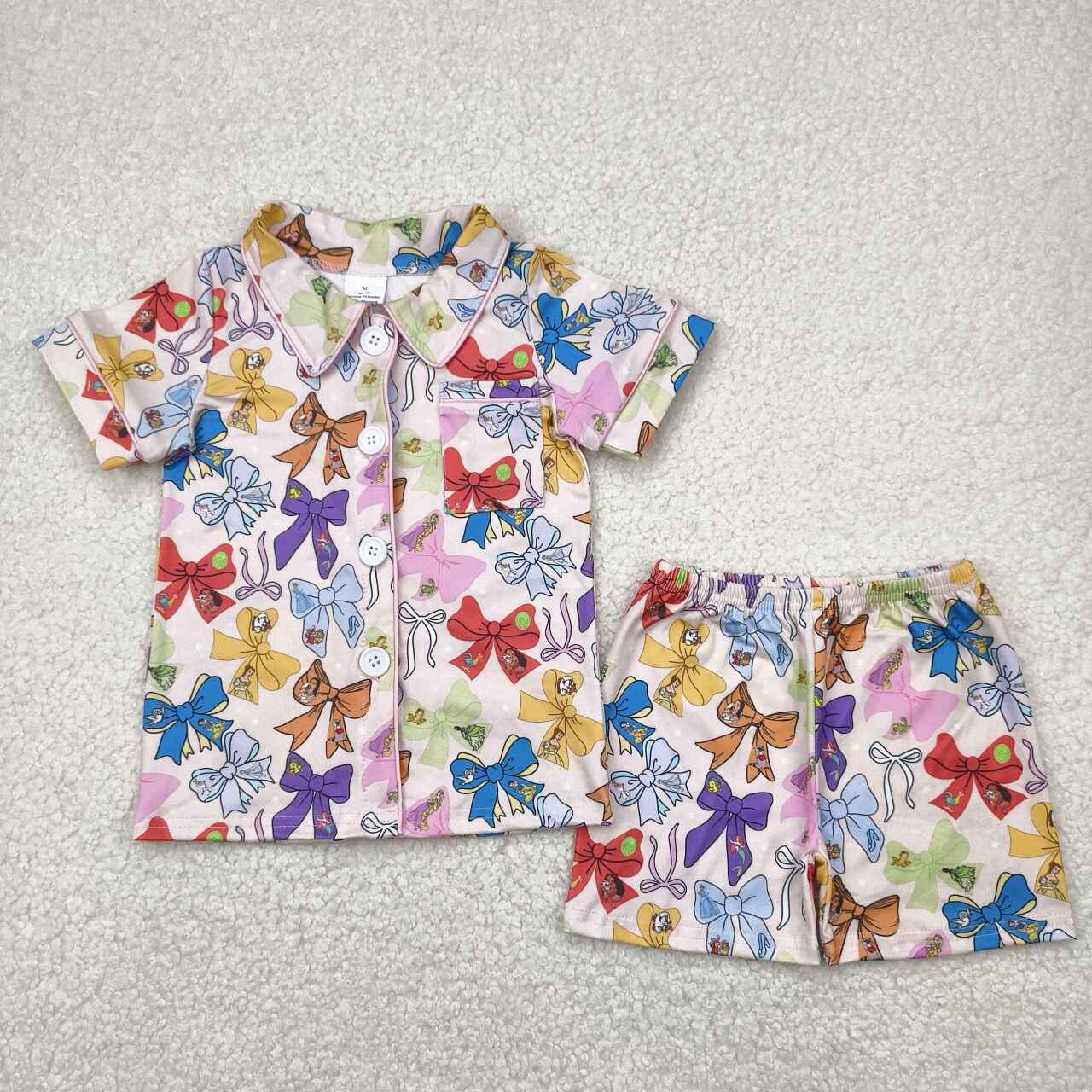 Colorful bow princess design girls pajama set