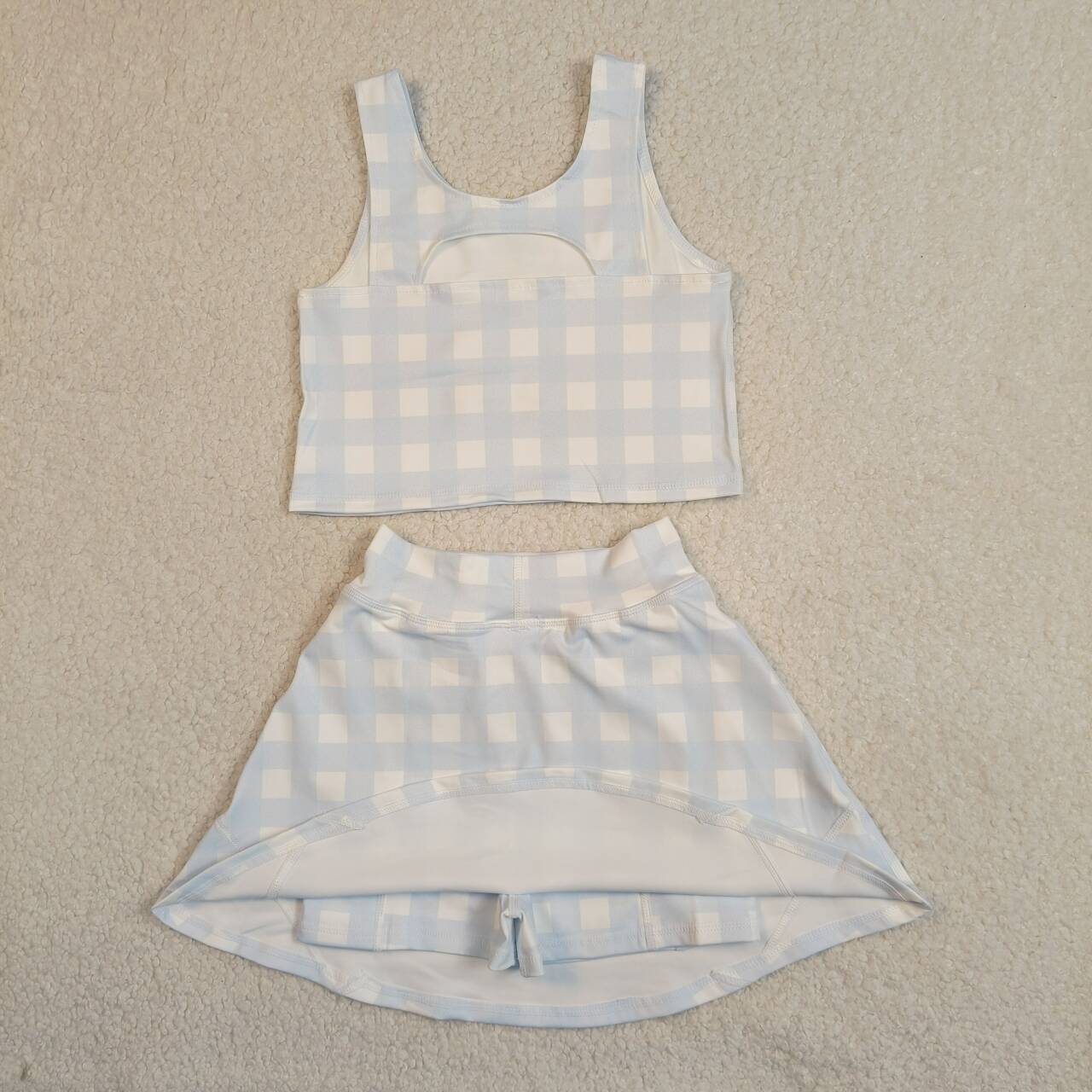 Blue plaid design girls summer yoga dress