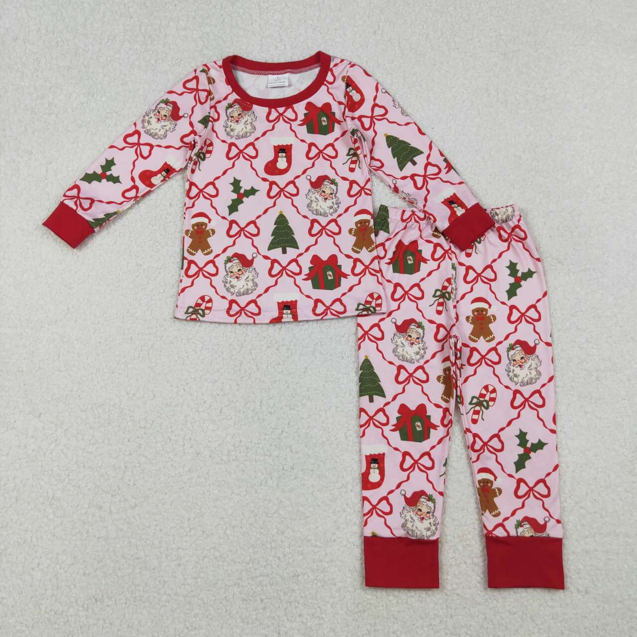 Christmas santa candy cane design kids long sleeve outfit