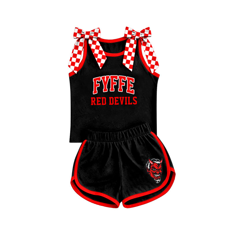 Custom team bow top matching shorts girls summer outfit